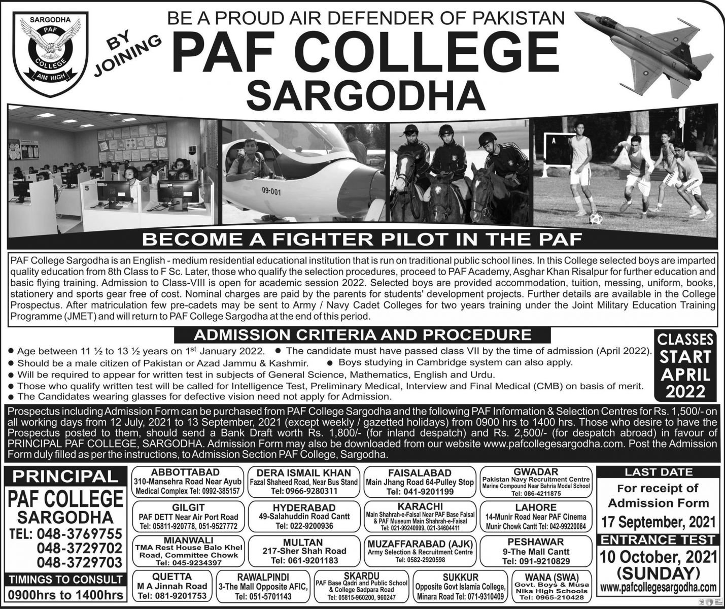 PAF College Sargodha Admission 8th Class 2021-2022